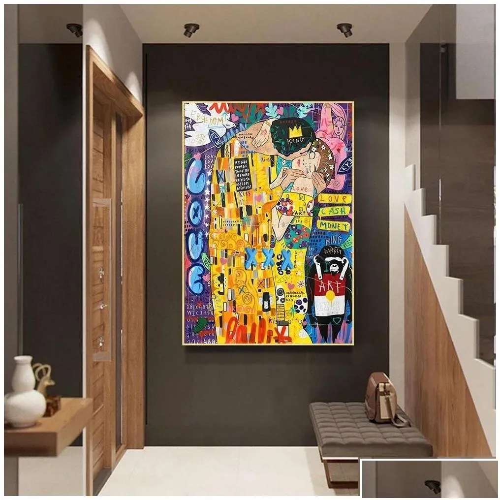 paintings abstract oil painting on canvas print poster classic artist gustav klimt kiss modern art wall pictures for living room cua