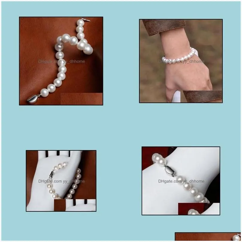 beaded strands bracelets jewelry 8-9mm south sea white round pearl bracelet 7.5-8 inch 925 sier drop delivery 2021 nqzug