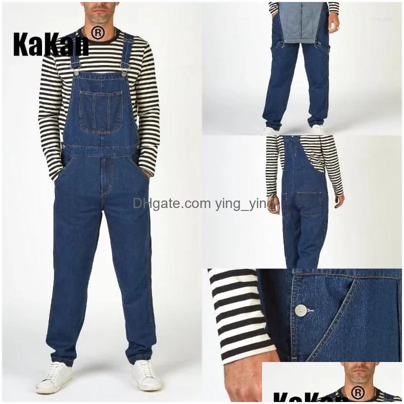 mens jeans kakan - street trendy strap from europe and america dark blue one piece k34-777