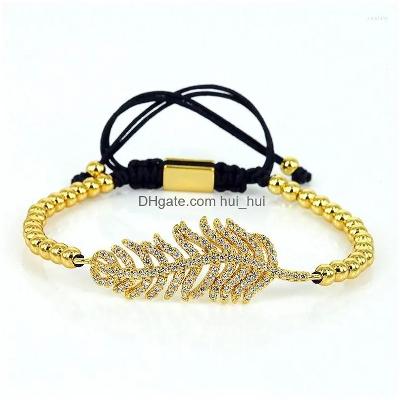 charm bracelets anil arjandas cz for women macrame braiding cord 24k metal plated beads leaf shape clear crystal