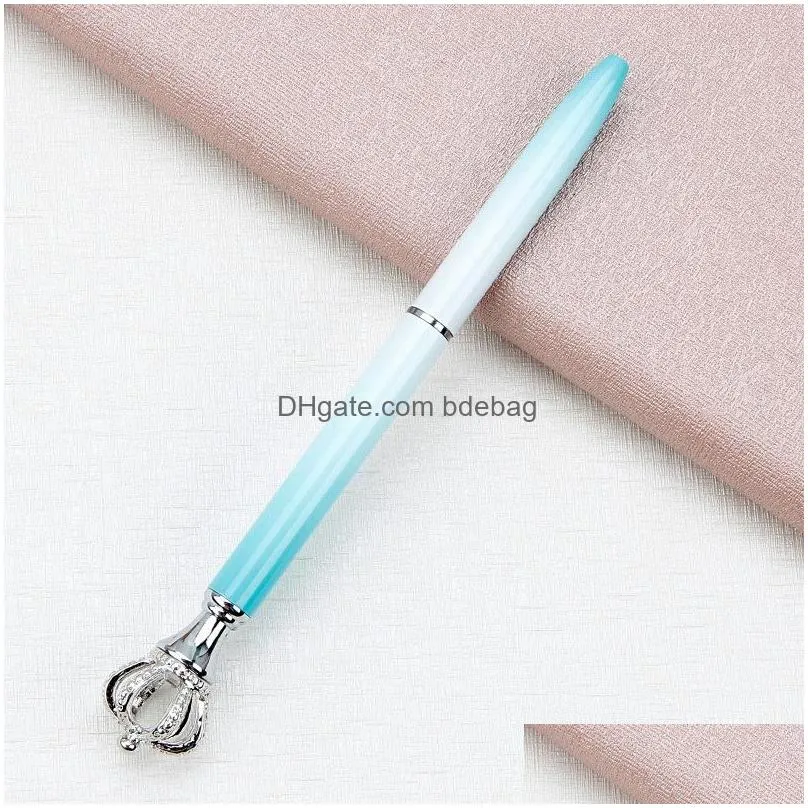 wholesale creativity crown adornment crystal pen gem ballpoint ring wedding office metal rings roller ball pens 8 style