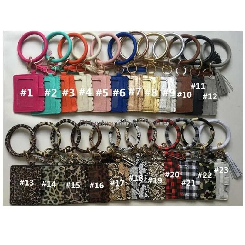 pu leather wristlet id card holder for party favors with bangles and tassel key rings 41 colors of sunflower leopard cow classic grid shinng