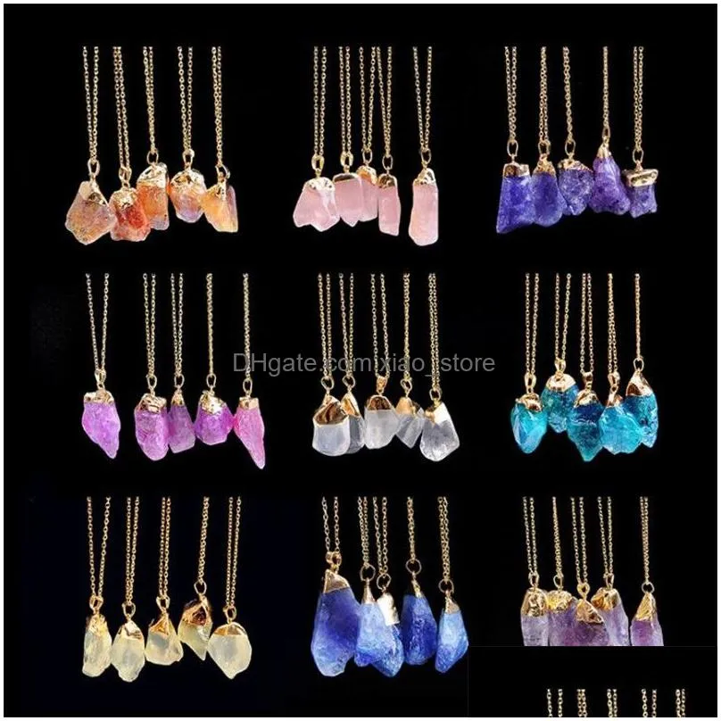 colorful natural stone crystal necklace women pendant white pink quartz healing chakra men necklaces jewelry gift