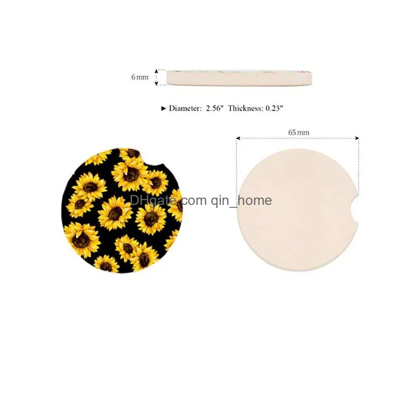 customized ceramic mats absorbent car coasters 2.56 stone crafts cupholder for women men sunflower usa flag etc 25 colors