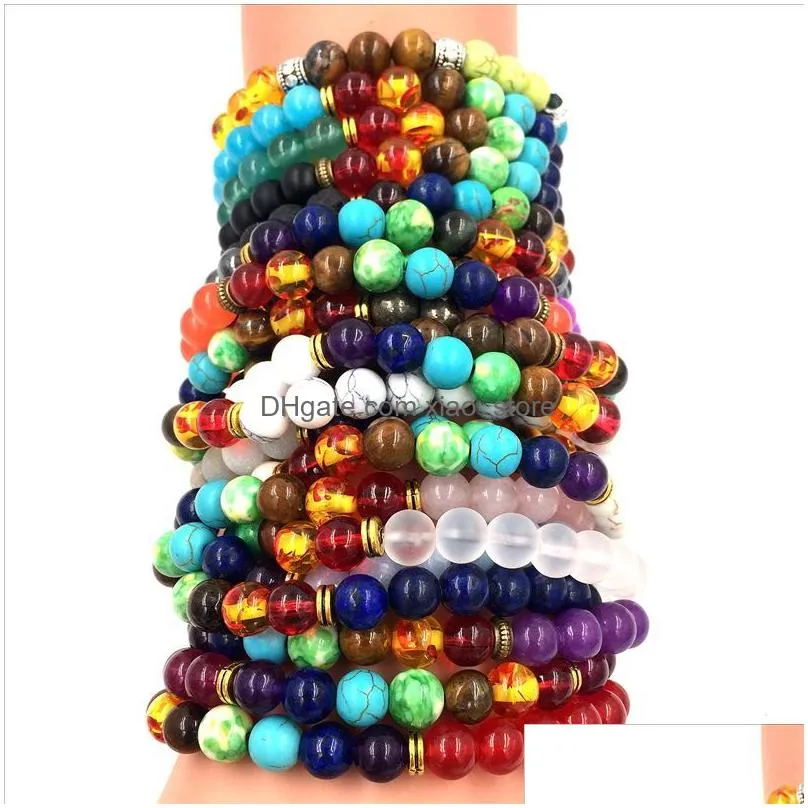  bracelets strands 8mm energy volcanic stone chakra colorful seven maelun bracelet