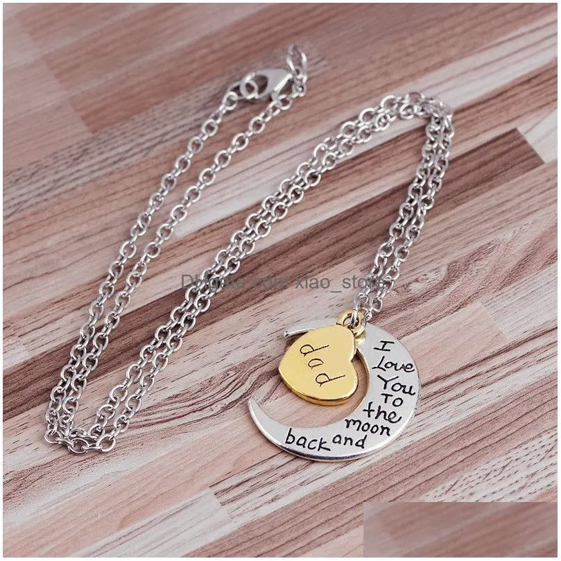 fashion designer necklace woman i love you dad mom son daughter letter silver moon heart pendant alloy man necklaces pendants jewelry mothers fathers day family