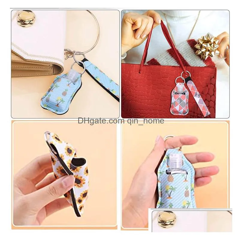 2 pieces self defense keychain set for party favor including 30ml hand sanitizer holder and wristlet lanyard 113 colors