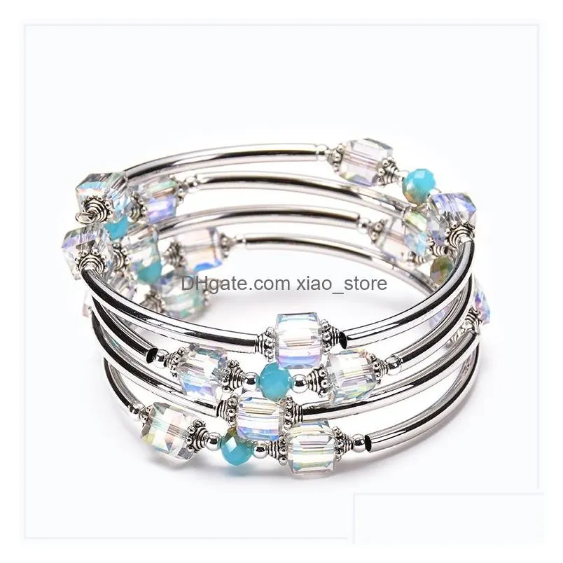 natural square crystal twine bracelet fashion multi layered lady bracelets