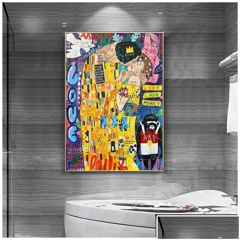 paintings abstract oil painting on canvas print poster classic artist gustav klimt kiss modern art wall pictures for living room cua