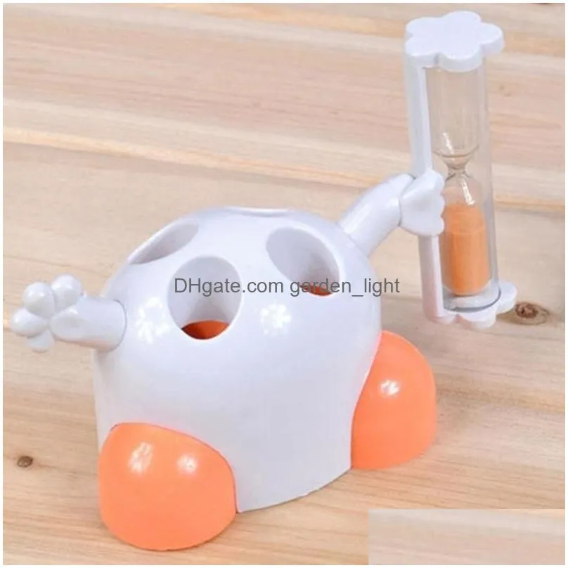 kids cute plastic stand toothbrush holder rack with 3 minutes hourglass timer bathroom tool