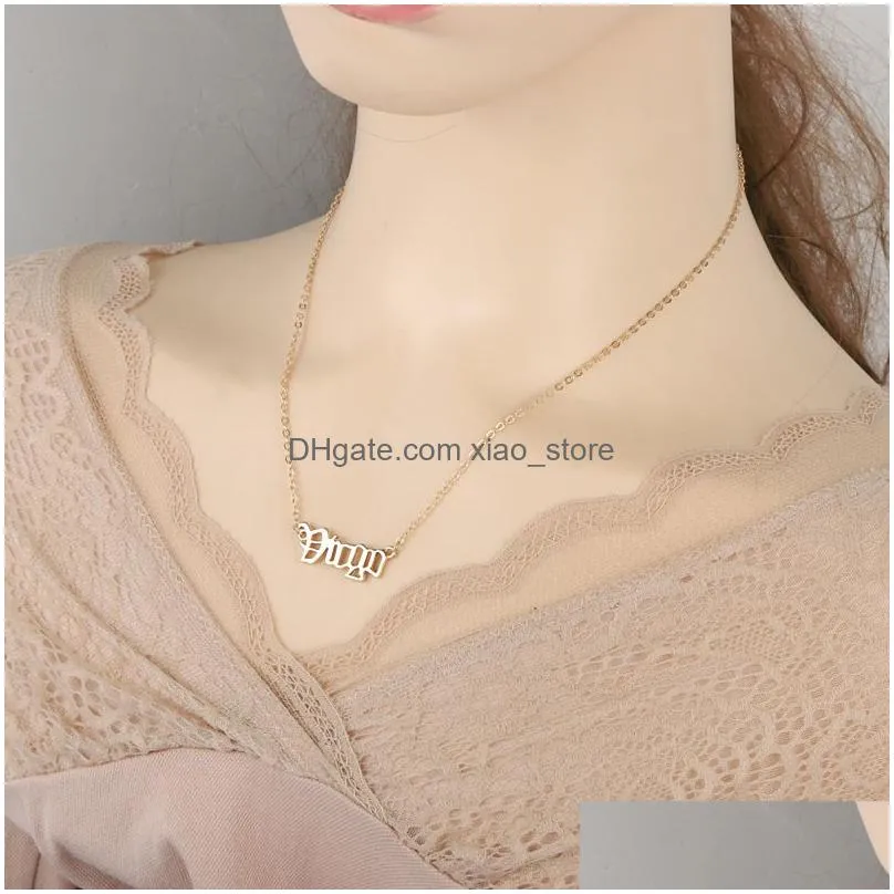 vintage twelve constellations letters pendant woman gold necklace designer jewelry alloy silver the zodiac south american womens mens choker necklaces with