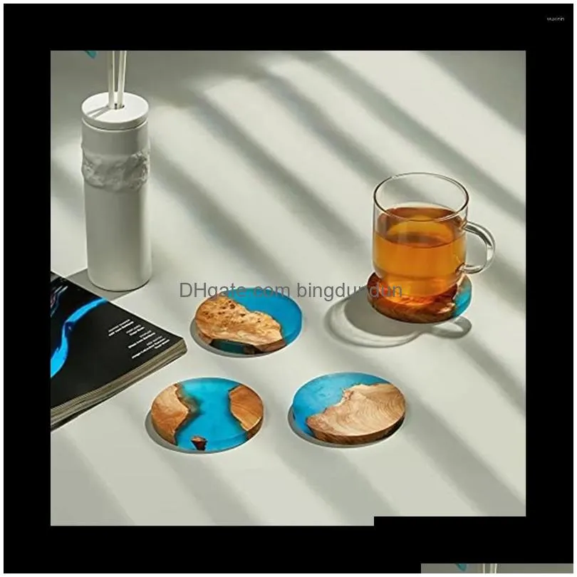 Mats & Pads Table Mats 4 Pack Wooden Coasters With Epoxy Resin Bar For Drinks Modern Kitchen Home Apartment Drop Delivery Home Garden Dhqav
