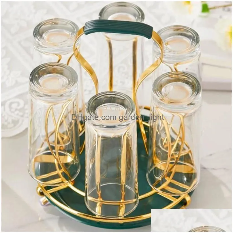 kitchen storage gold wrought iron drain cup holder accessories for glass ceramic coffee mugs water bottle drying rack organizer