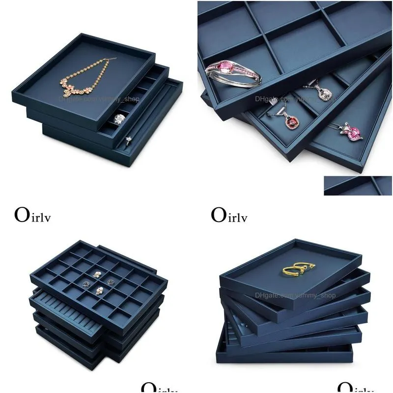 boxes oirlv 12/24 grids jewelry tray blue ring necklace display stand leather bracelet packaging jewelry organizer tray