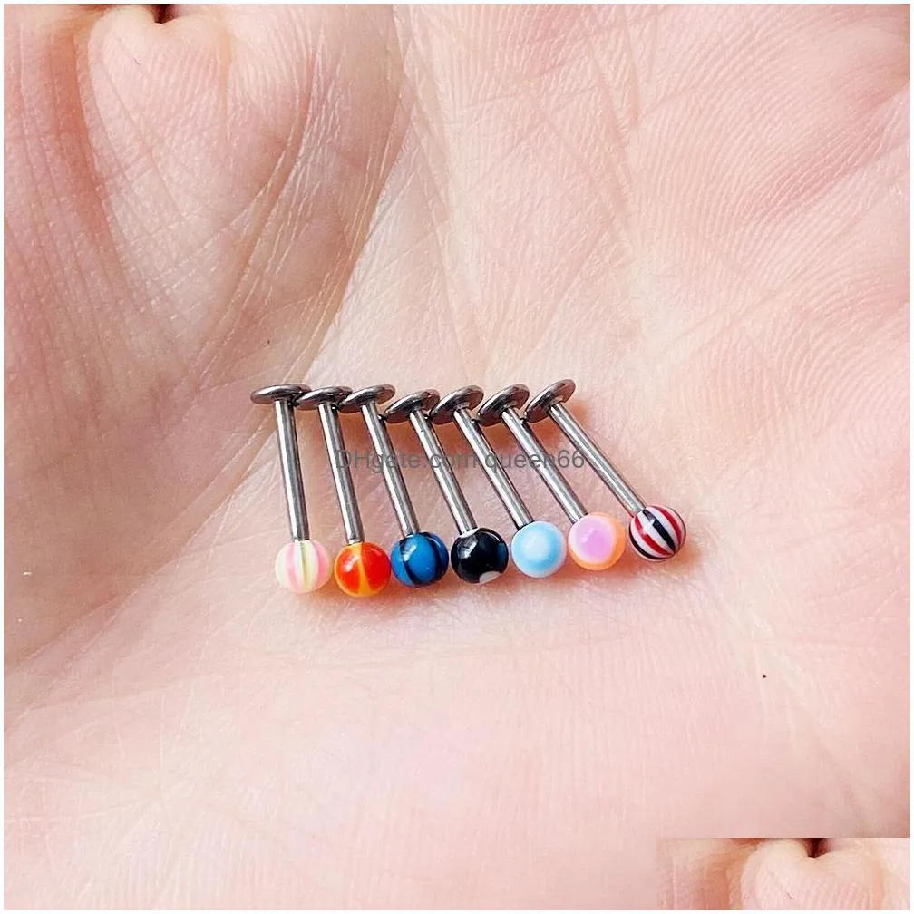 Nose Rings & Studs 10Pcs/Set Color Mixing Fashion Body Piercing Jewelry Acrylic Stainless Steel Eyebrow Bar Lip Nose Barbell Ring Nav Dhftp