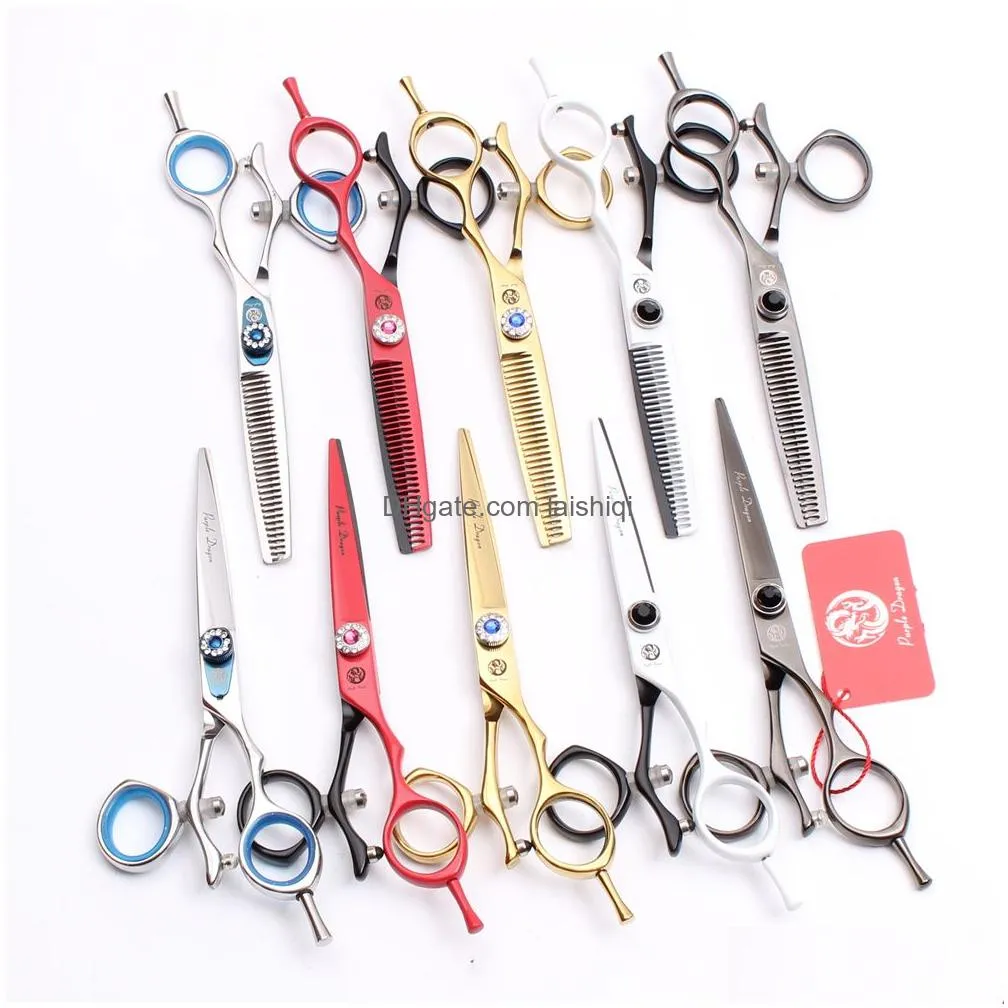 55039039 16cm titanium purple dragon gold swivel handle cutting shears thinning scissors hairdressing scissors professional3351843