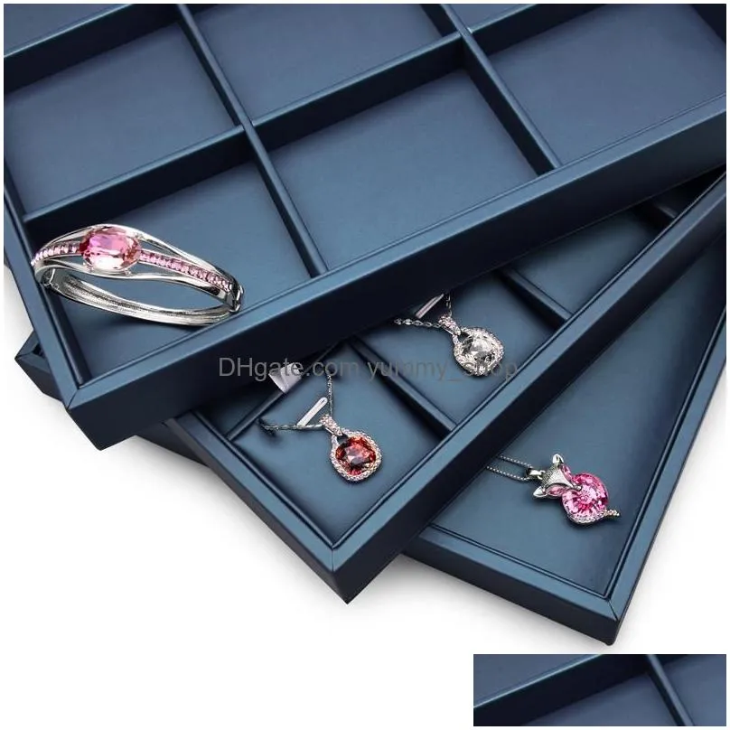 boxes oirlv 12/24 grids jewelry tray blue ring necklace display stand leather bracelet packaging jewelry organizer tray