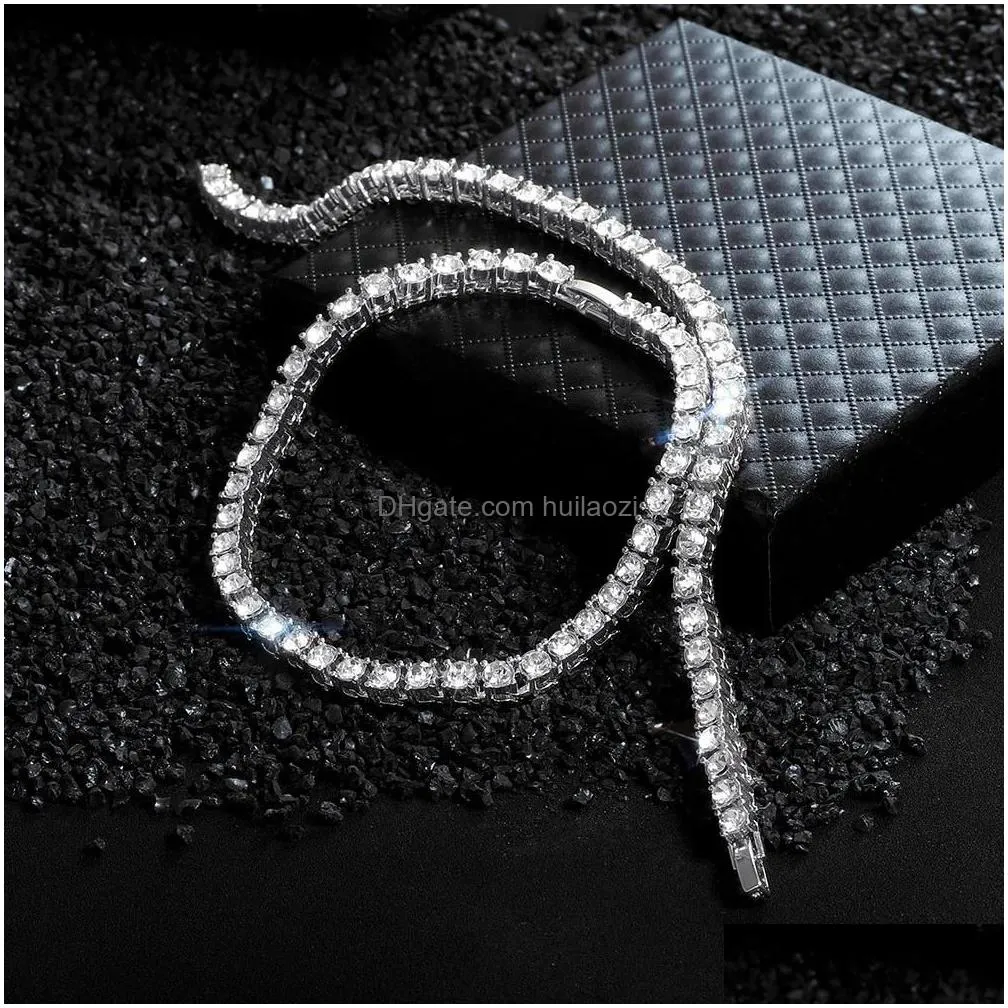 boxes iced out tennis chain necklace for men jewelry chain cubic zircon 4mm choker hip hop crystal necklace women collares gift