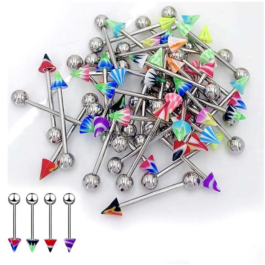Nose Rings & Studs 10Pcs/Set Color Mixing Fashion Body Piercing Jewelry Acrylic Stainless Steel Eyebrow Bar Lip Nose Barbell Ring Nav Dhozn