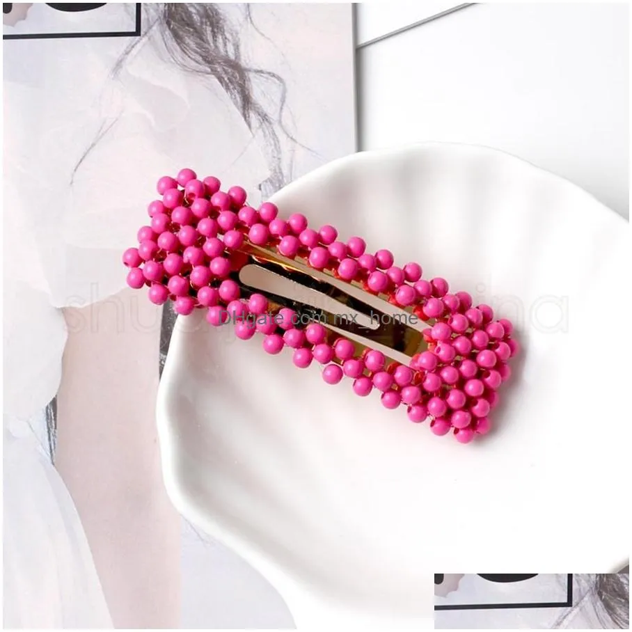 fashion girls pearl hair clips cute colorful hairpins classic kids beaded barrettes party princess hair accessory