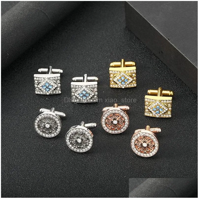 fashion crystal french cufflink designer man rhinestone cuff links shell silver black gold plated enamel business alloy shirt woman cufflinks jewelry wedding