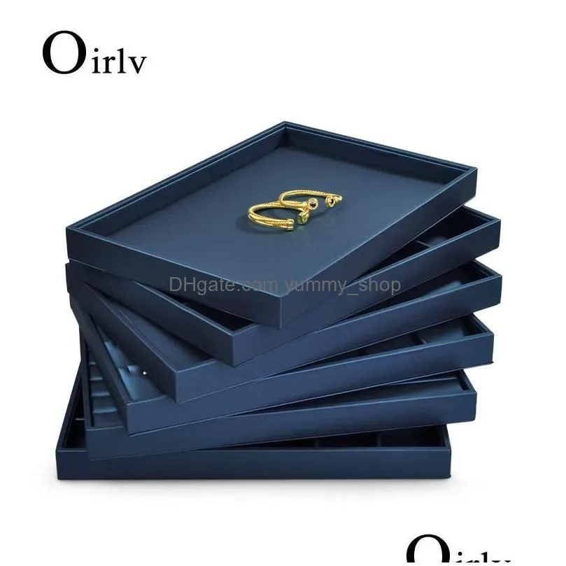 boxes oirlv 12/24 grids jewelry tray blue ring necklace display stand leather bracelet packaging jewelry organizer tray