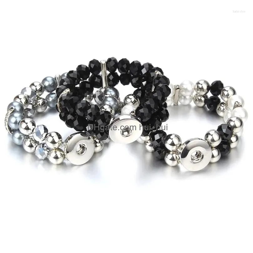 charm bracelets fashion snap jewelry 18mm adjustable elastic button bracelet double-deck beads bangles for women gift ze503a