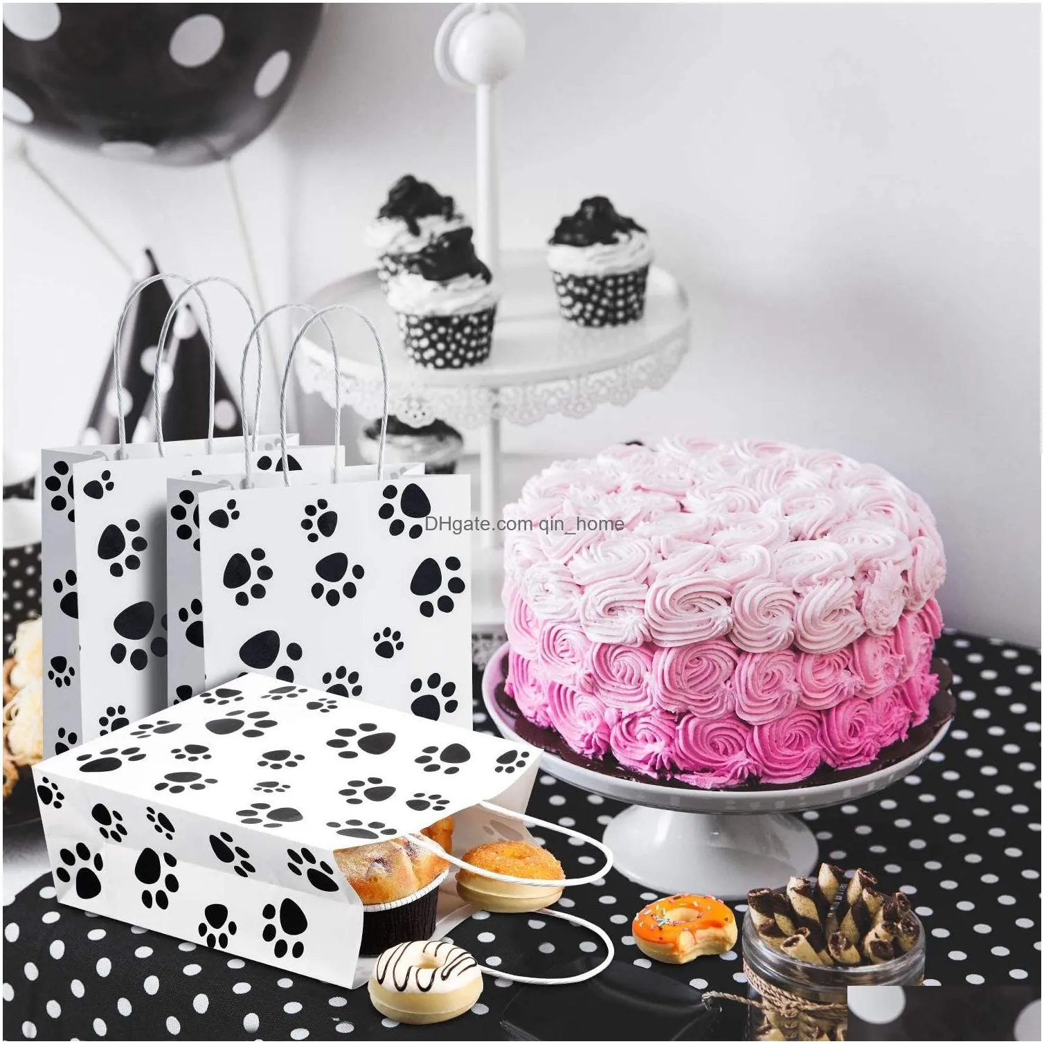 wholesale puppy dog paw print treat bags with paper twist handles for pet party favor