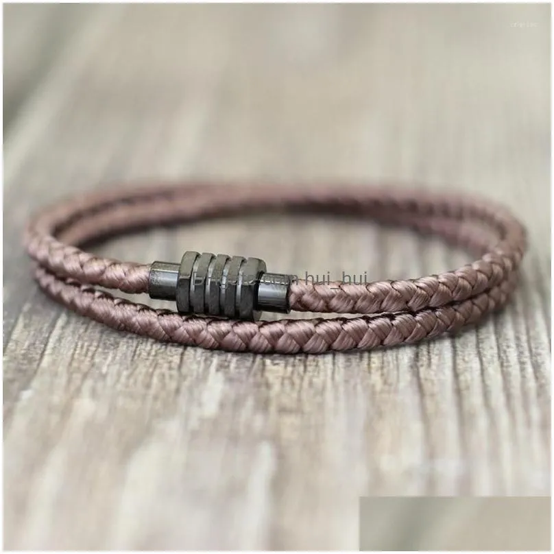 charm bracelets 202minimalist men bracelet double layer keel rope braided braslet stainless steel magnetic buckle fashion jewelry