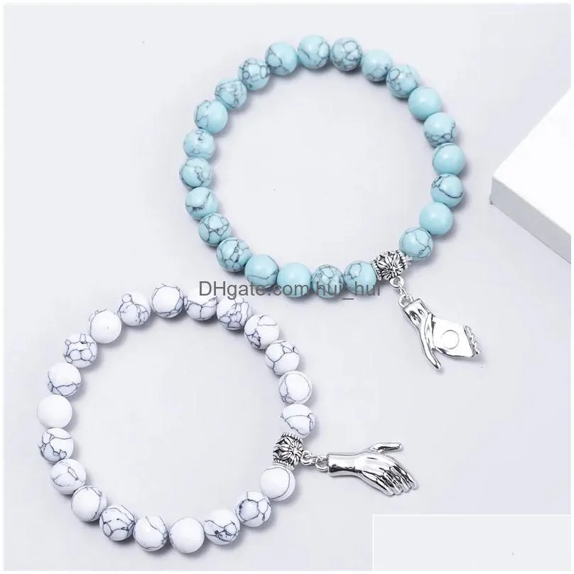 charm bracelets 2pcs beads barcelets magnet couple for men women love heart pendant fashion paired jewelry gift 2023 wholesale