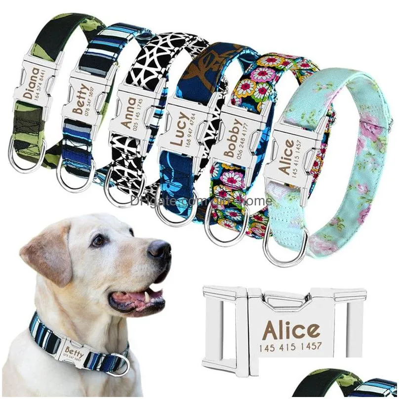 personalized nylon dog collars pet tag custom puppy cat nameplate id card adjustable for medium large dogs engraved