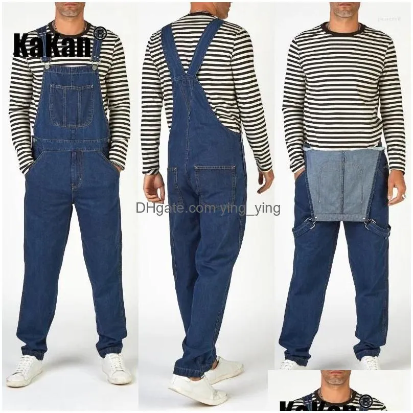 mens jeans kakan - street trendy strap from europe and america dark blue one piece k34-777