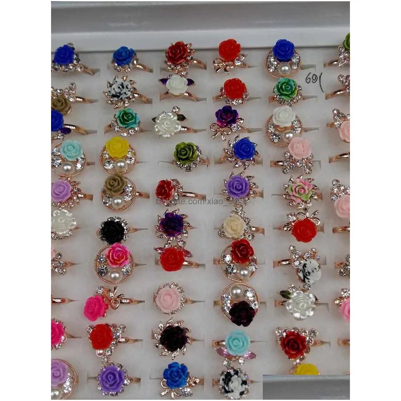 rose flower pearl ring mixed designs womens rings with color box