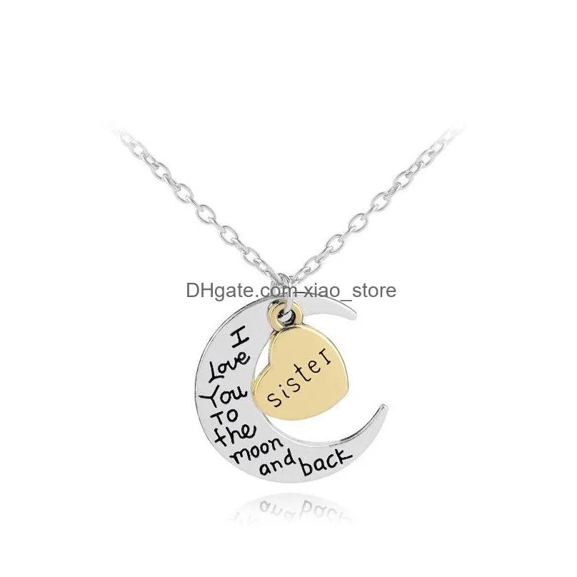 fashion designer necklace woman i love you dad mom son daughter letter silver moon heart pendant alloy man necklaces pendants jewelry mothers fathers day family