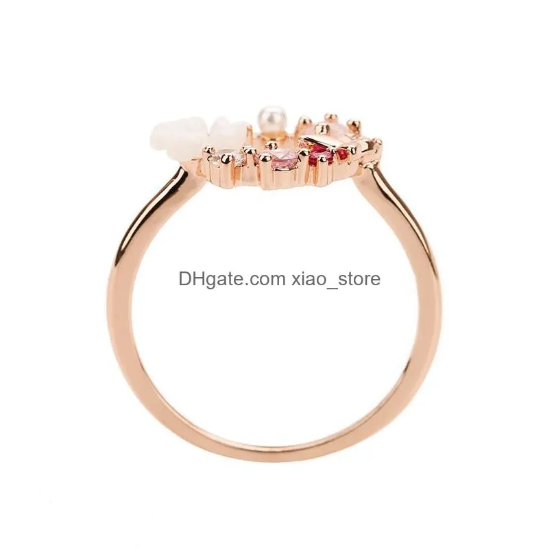 female wedding ring jewelry butterfly flowers true rose gold rings lady mix size 5 to 10