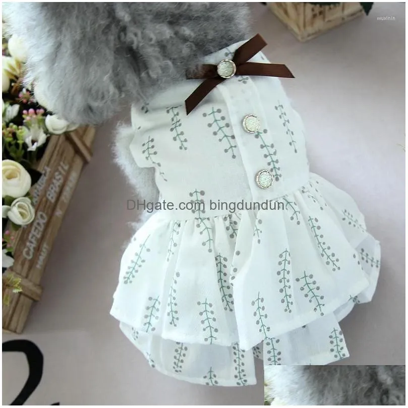 Dog Apparel Princess Girl Pet Fancy Dresses Lovely Floral Print Tutu Skirt For  Cat Summer Clothing Bow Tie Puppy Spring Clothes Dhnrk