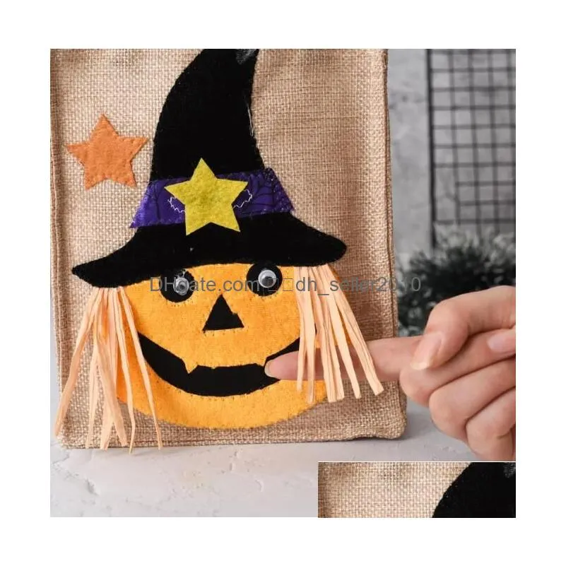 Other Event & Party Supplies Halloween Gift Jute Burlap Tote Bag Black Hat Pumpkin Witch Horror Ghost Festival Party Candy Bags For Tr Dhwtx