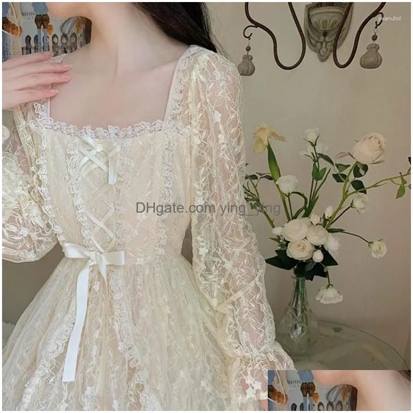 casual dresses lace vintage dress women long sleeve square color elegant midi lolita party 2023 winter one piece korean fashion