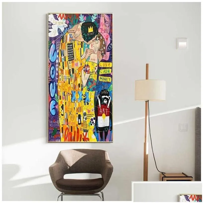 paintings abstract oil painting on canvas print poster classic artist gustav klimt kiss modern art wall pictures for living room cua