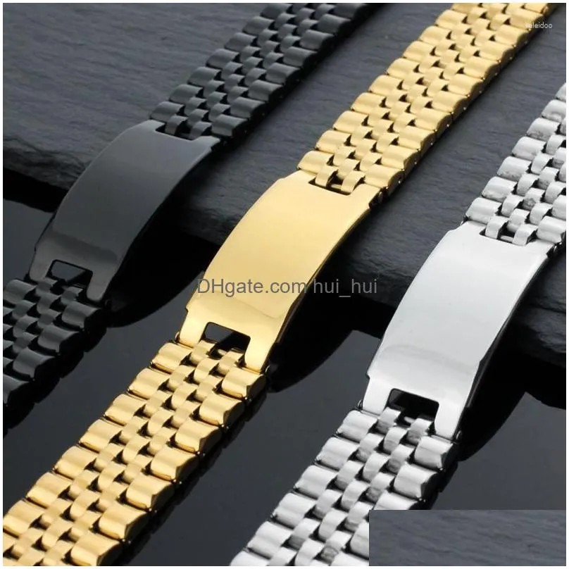 charm bracelets 361l stainless steel simple smooth watch strap bracelet with folding buckle high-grade mens business jewelry bangles