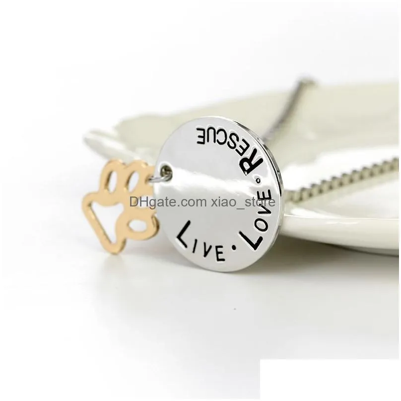 fashion necklace live love rescue pendant necklaces dog paw silver plated for women necklaces pendants gift