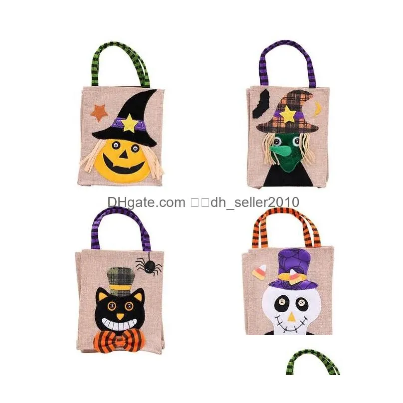 Other Event & Party Supplies Halloween Gift Jute Burlap Tote Bag Black Hat Pumpkin Witch Horror Ghost Festival Party Candy Bags For Tr Dhwtx