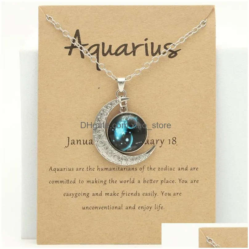 vintage noctilucent twelve constellations moon pendant mens woman necklace jewelry designer silver plated the zodiac south american choker necklaces with