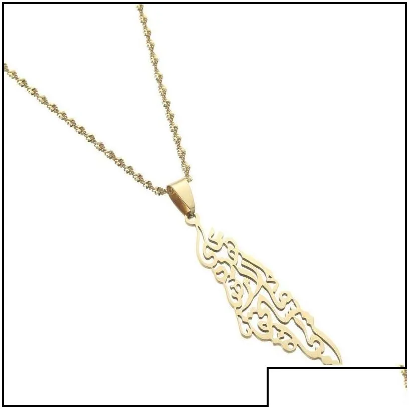 pendant necklaces trendy jewelry arabic hollow stainless steel palestine israel map for men women chain necklace drop delive dhgarden