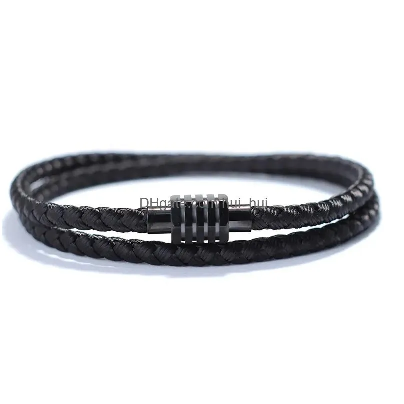 charm bracelets 202minimalist men bracelet double layer keel rope braided braslet stainless steel magnetic buckle fashion jewelry