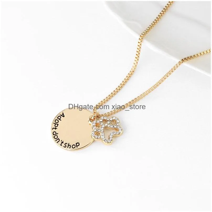 cute dog paw necklace adopt dont shop rhinestone gold silver alloy pendant necklaces jewelry for gift