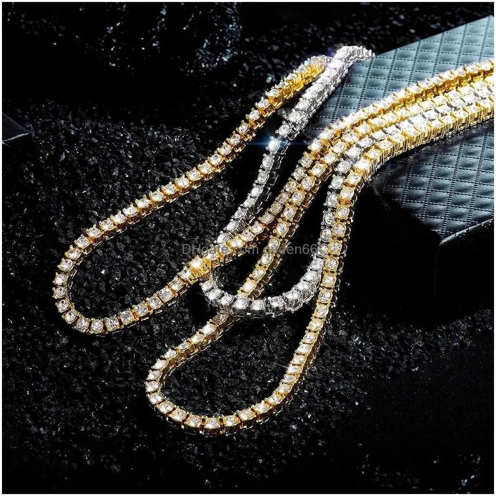 Jewelry Boxes Boxes Iced Out Tennis Chain Necklace For Men Jewelry Cubic Zircon 4Mm Choker Hip Hop Crystal Women Collares Gift Drop De Dhygo