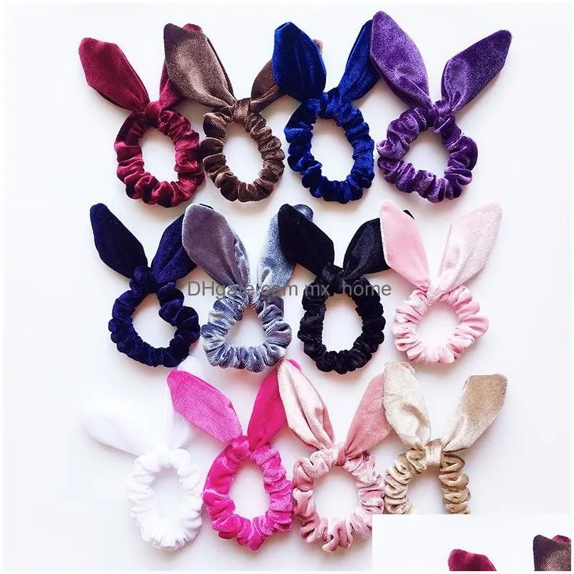  arrival girls velvet bunny ears elastic hair rope kids accessories ponytail rabbit children scrunchy hairbands