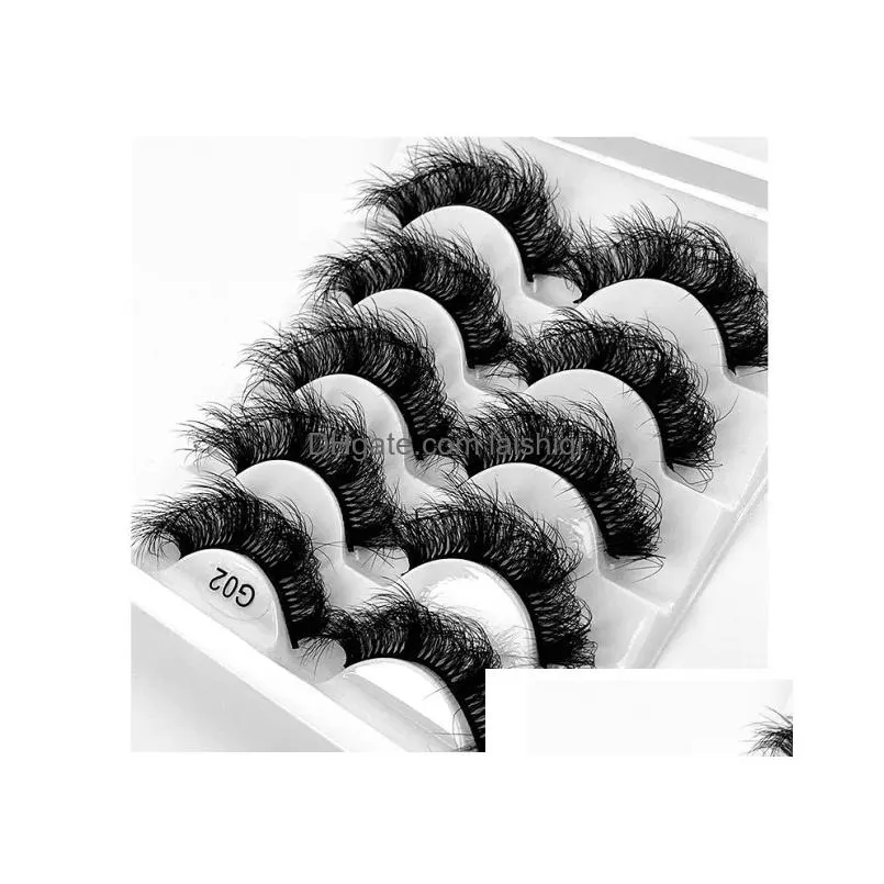 false eyelashes 5 pairs 25mm 8d eyelash extension makeup faux mink hair natural thick long fluffy soft wispy cross reusable