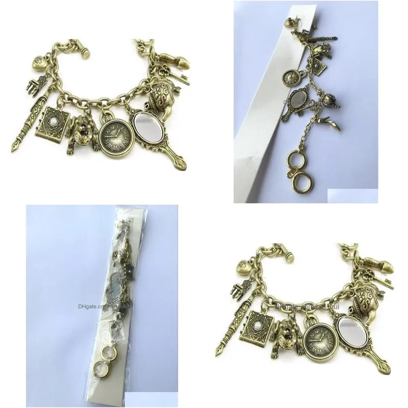 charm bracelets vintage mirror frog clock chair kettle pen key heart charms bracelet diy retro magic fairy tale series bracelet